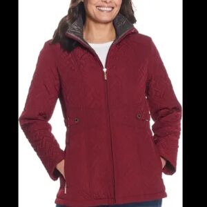Gallery Maroon Zip Up Quilted Jacket Zipper Pockets